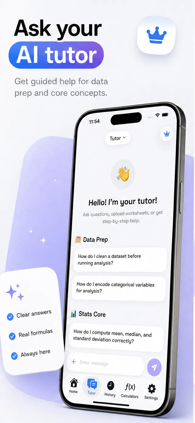 AI stats tutor chat for homework help and core statistics concepts